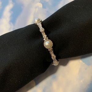 Judith Ripka Mabe Pearl Sterling silver hinged cuff bracelet